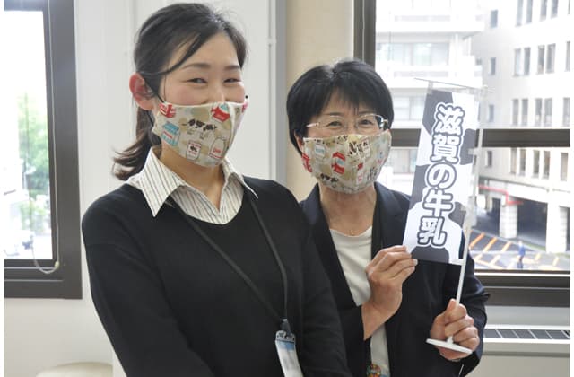 手づくりマスクで県農水産品PR