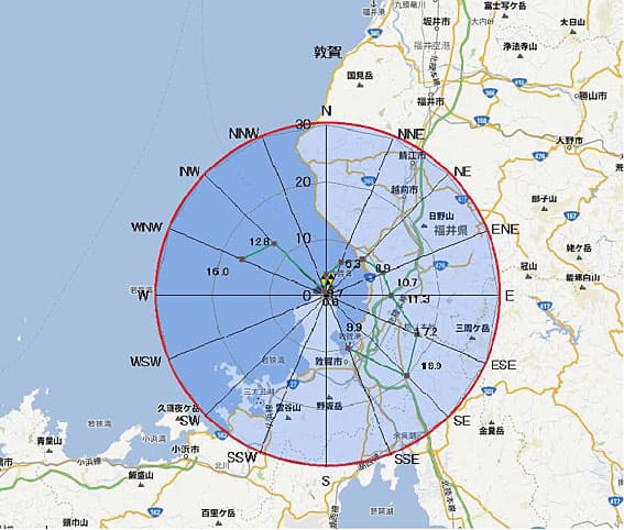 放射性物質拡散予測 敦賀原発から長浜市北部へ